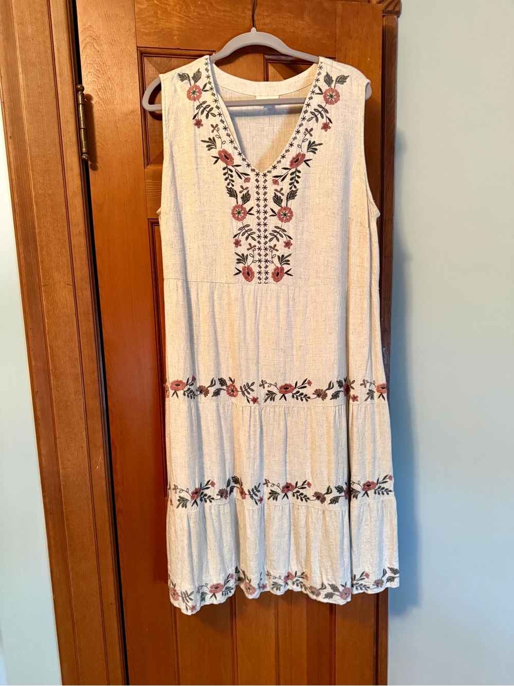 J. Jill Cream Sleeveless Midi Dress with Rose Embroidery